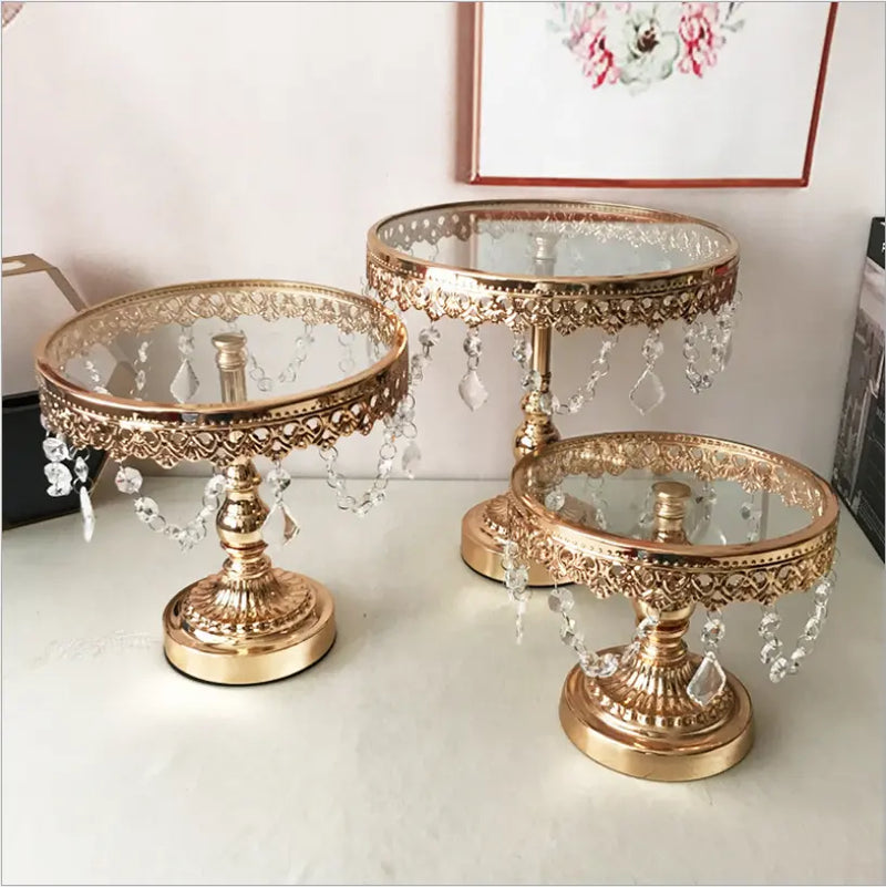 Glass Top Crystal Pendant Cake Stand