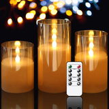 Glass Flameless LED Candle Remote Included Gold Tint