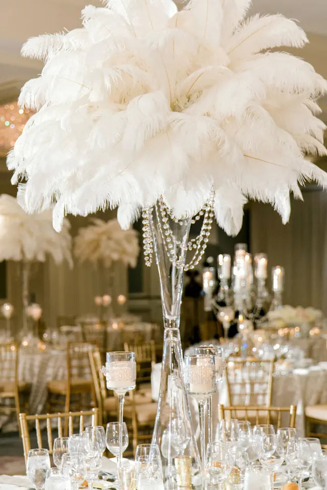 Silk All White Ostrich Feather Centerpiece Floral Arrangements